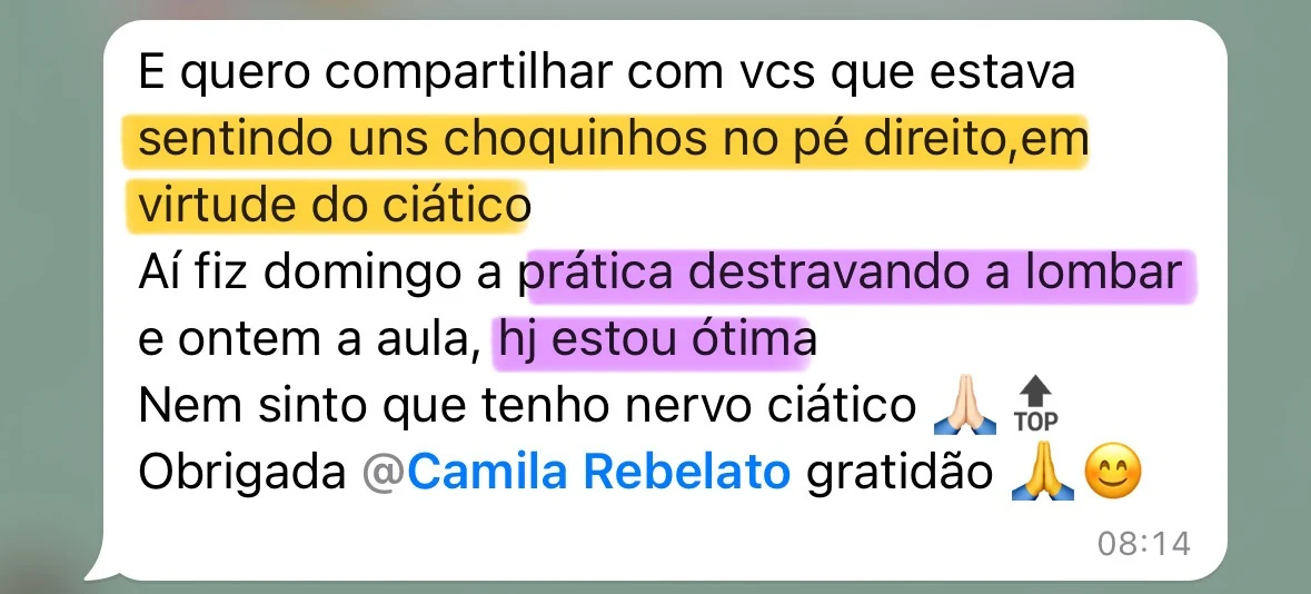 Depoimento anônimo sobre melhora de desconforto no nervo ciático