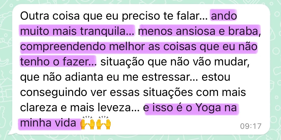 Depoimento anônimo sobre sentir menos ansiedade e mais leveza