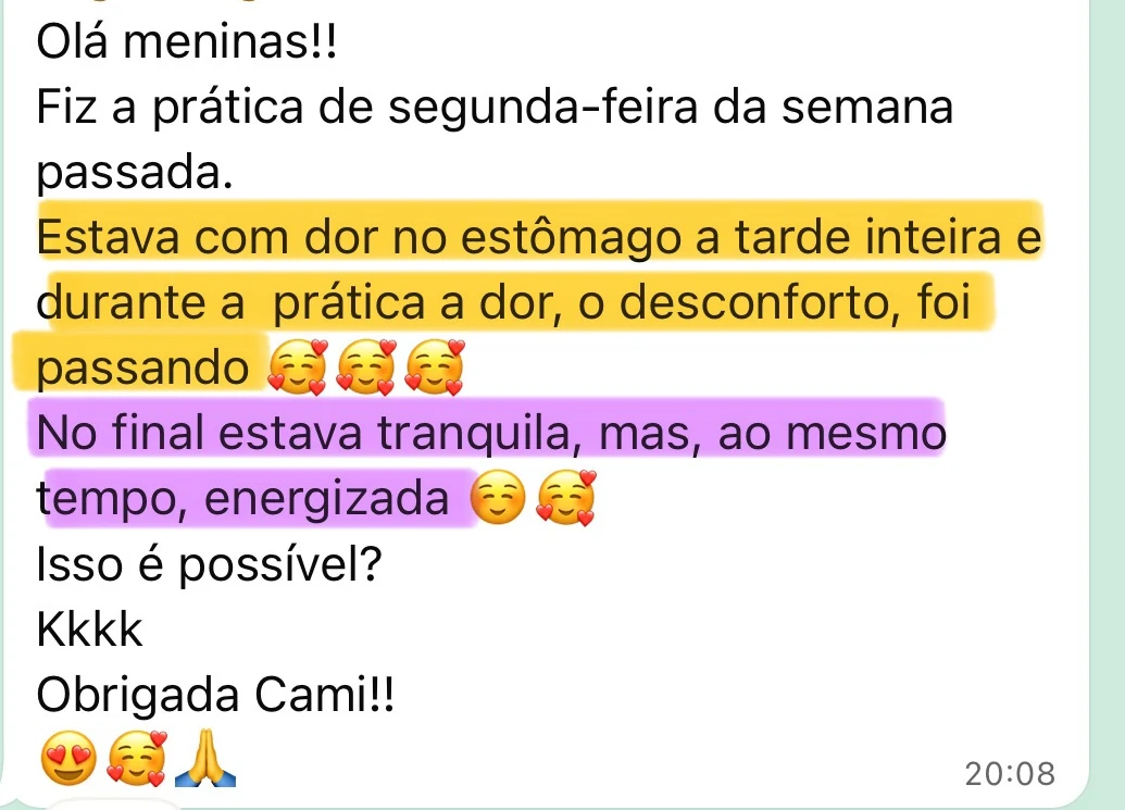 Depoimento anônimo sobre alívio de desconforto no estômago