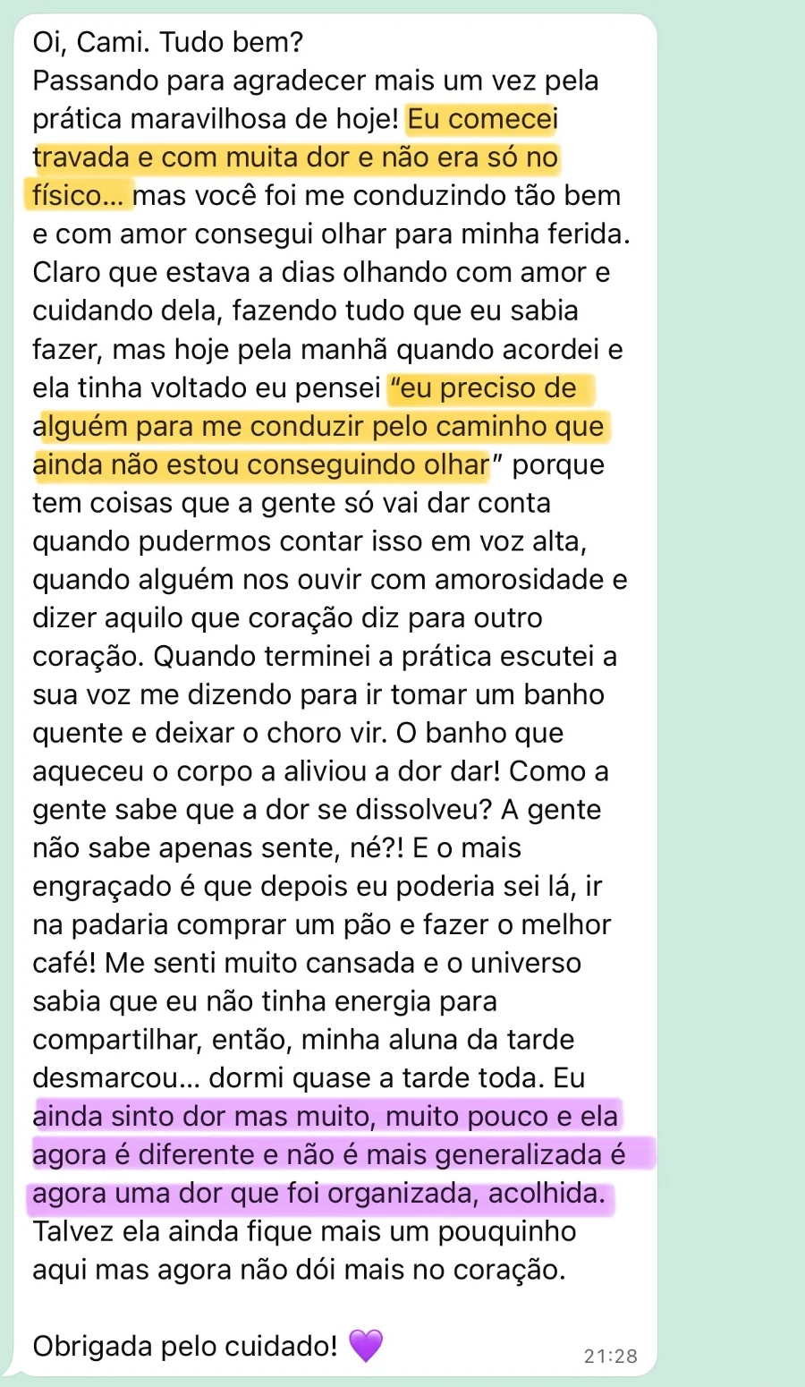 Depoimento anônimo sobre acolher e organizar a dor